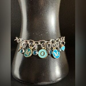 Handmade OOAK blue and silver Charm Bracelet for Mom of boys